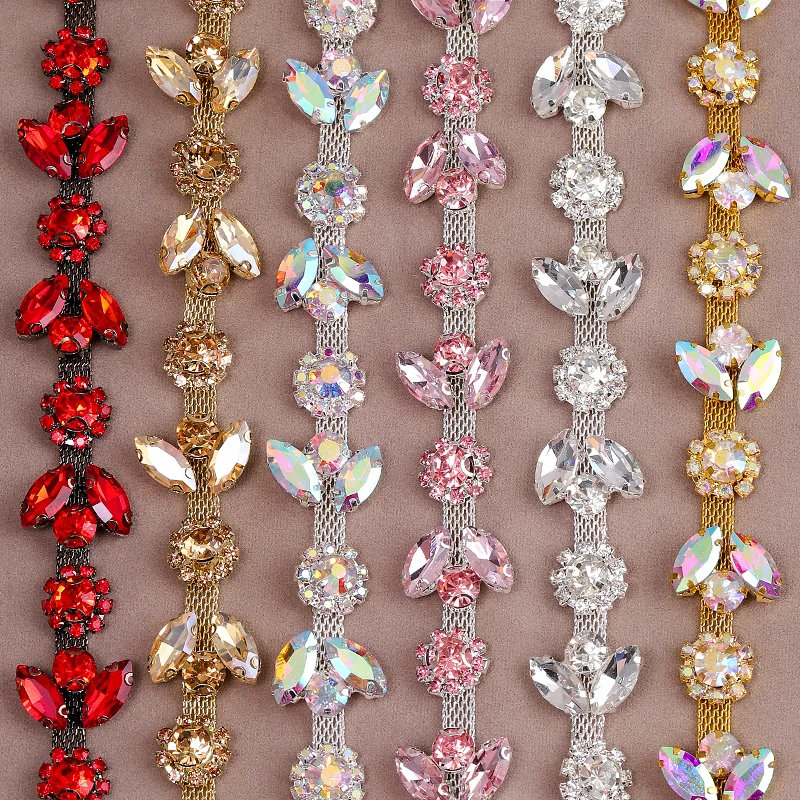 

QIAO Rhinestone Trim Chain for DIY Crafts, Wedding Dress, Fashion Accessories, High Quality Sparkling Crystal Beaded Chain