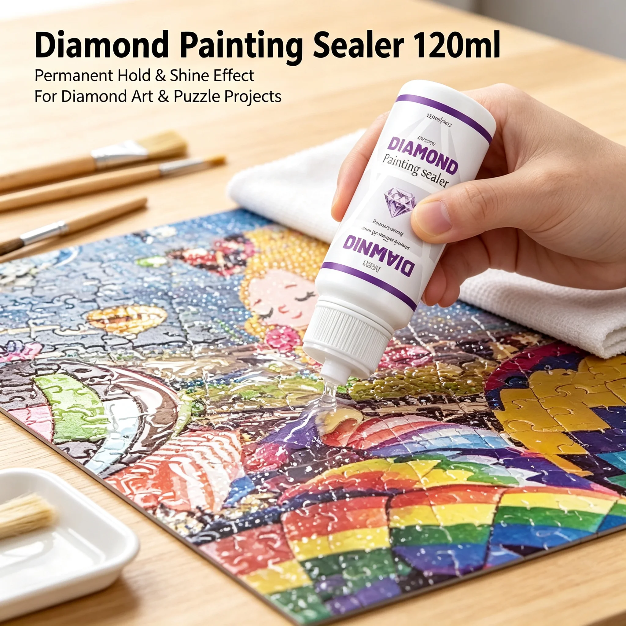 120ml Diamond Painting Sealer, Clear Glue for Diamond Art, Puzzle & Crafts, Permanent Hold with Glossy Shine Finish