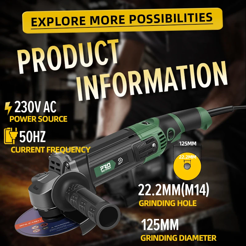 1250w Angle Grinder Variable Speed Angle Grinder 230v for Wood working Household  Power Tools with Box By PROSTORMER
