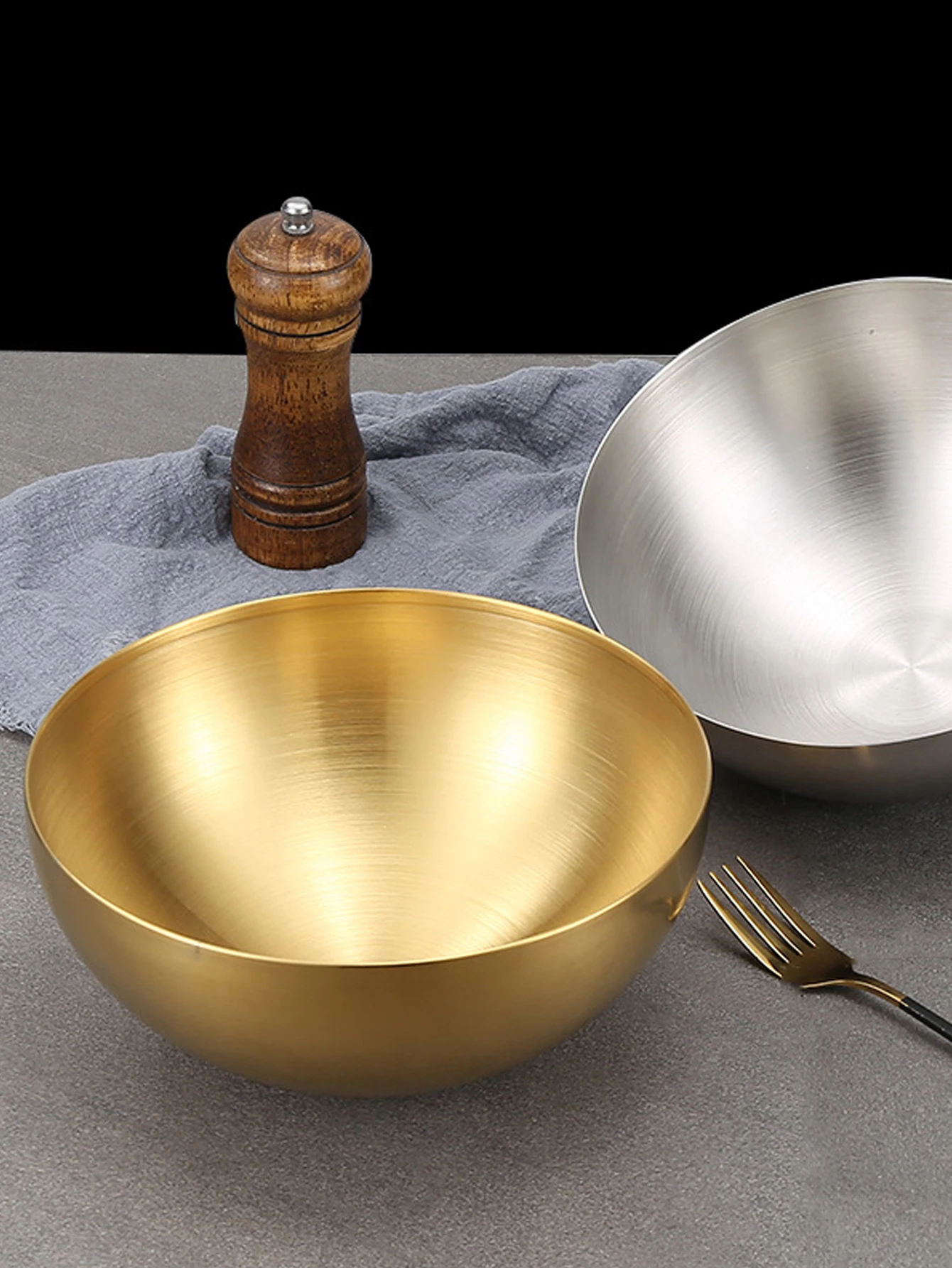 1PC/2PC Stainless Steel Gold And Silver Salad Bowl Rice Noodles Lamian Noodles Bowl Kitchen Tableware Food Container