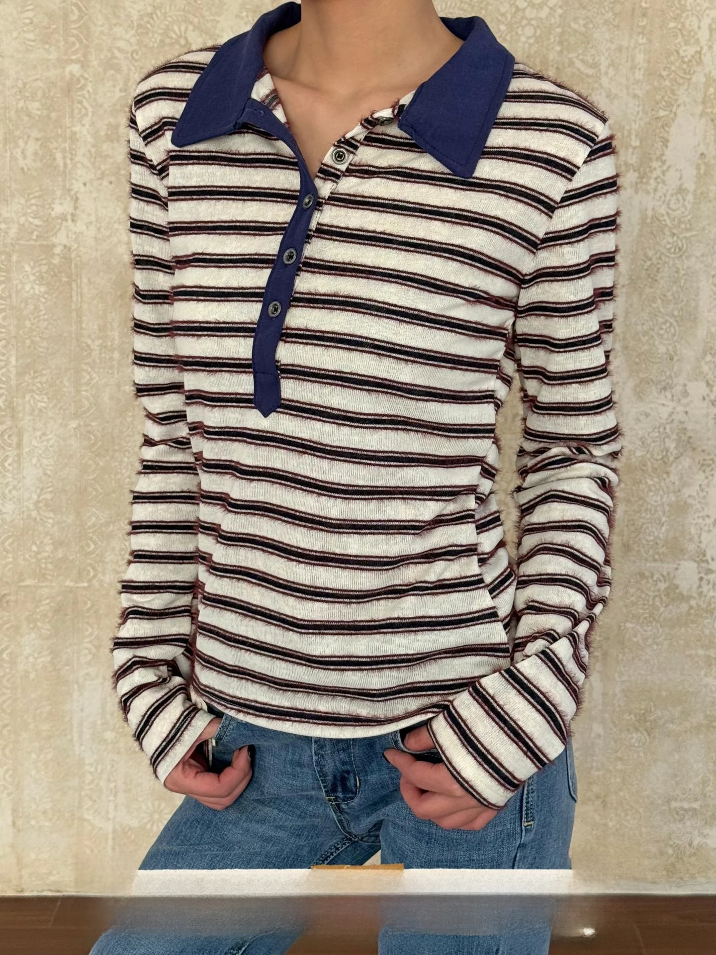 

Casual Stripe Ne Base irt Women's Classic Slim Long Sve T-irt Top Faionable Knitted Cotton Spring Summer