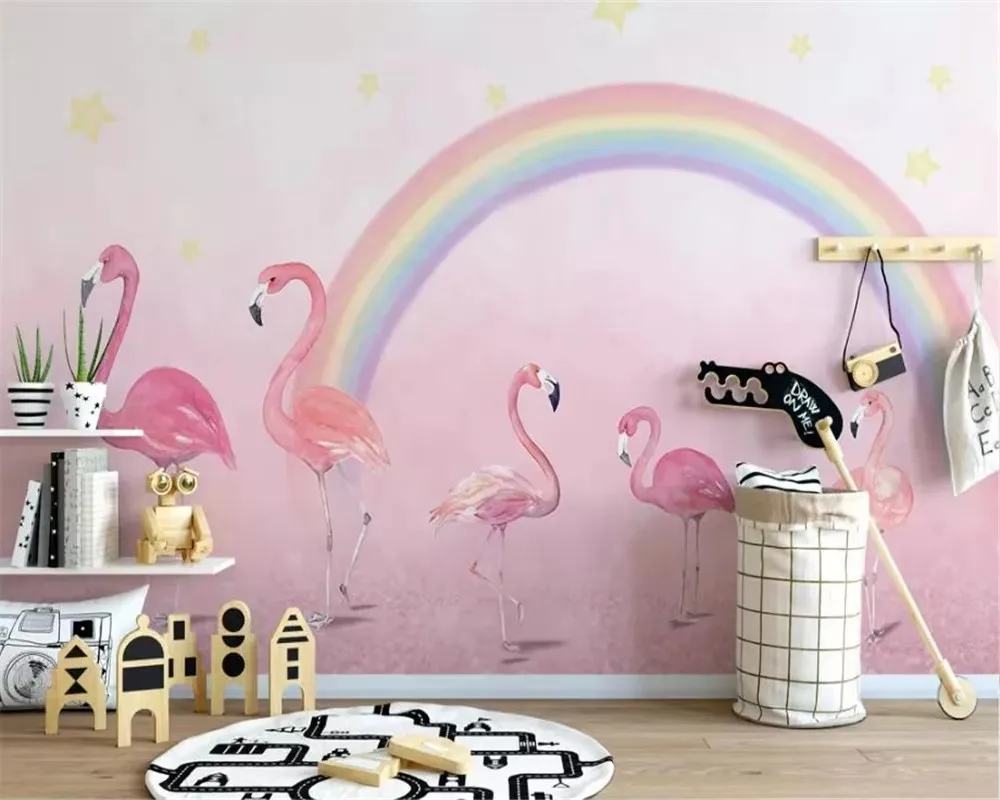 Custom 3d วอลล์เปเปอร์ urban แฟชั่นสาวเครื่องมือห้องนั่งเล่นห้องนอนมือวาด flamingo เด็กห้องวอลเปเปอร์ตกแต่งบ้าน