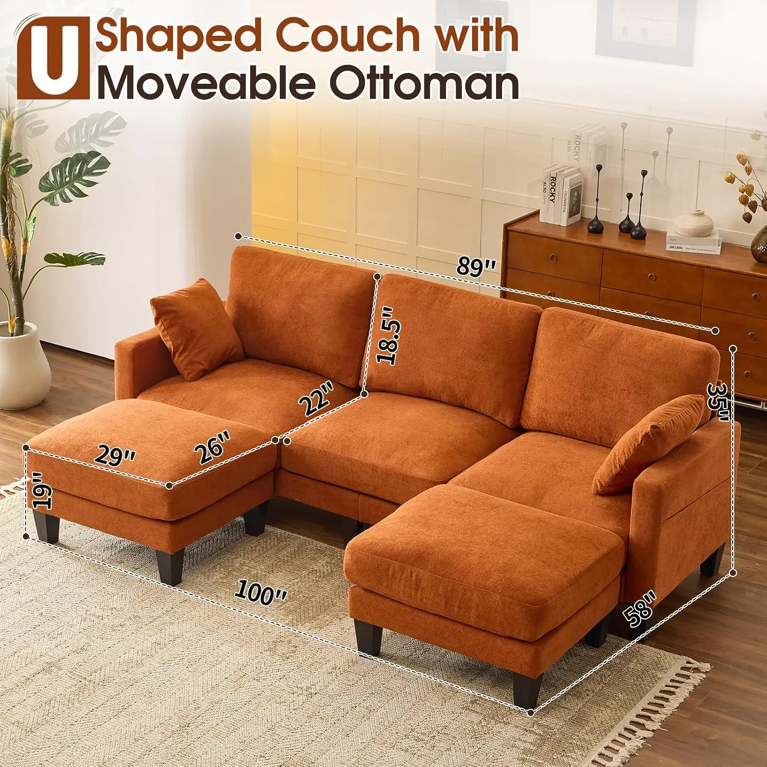 U Shaped Sectional Sofa with Ottoman, 22