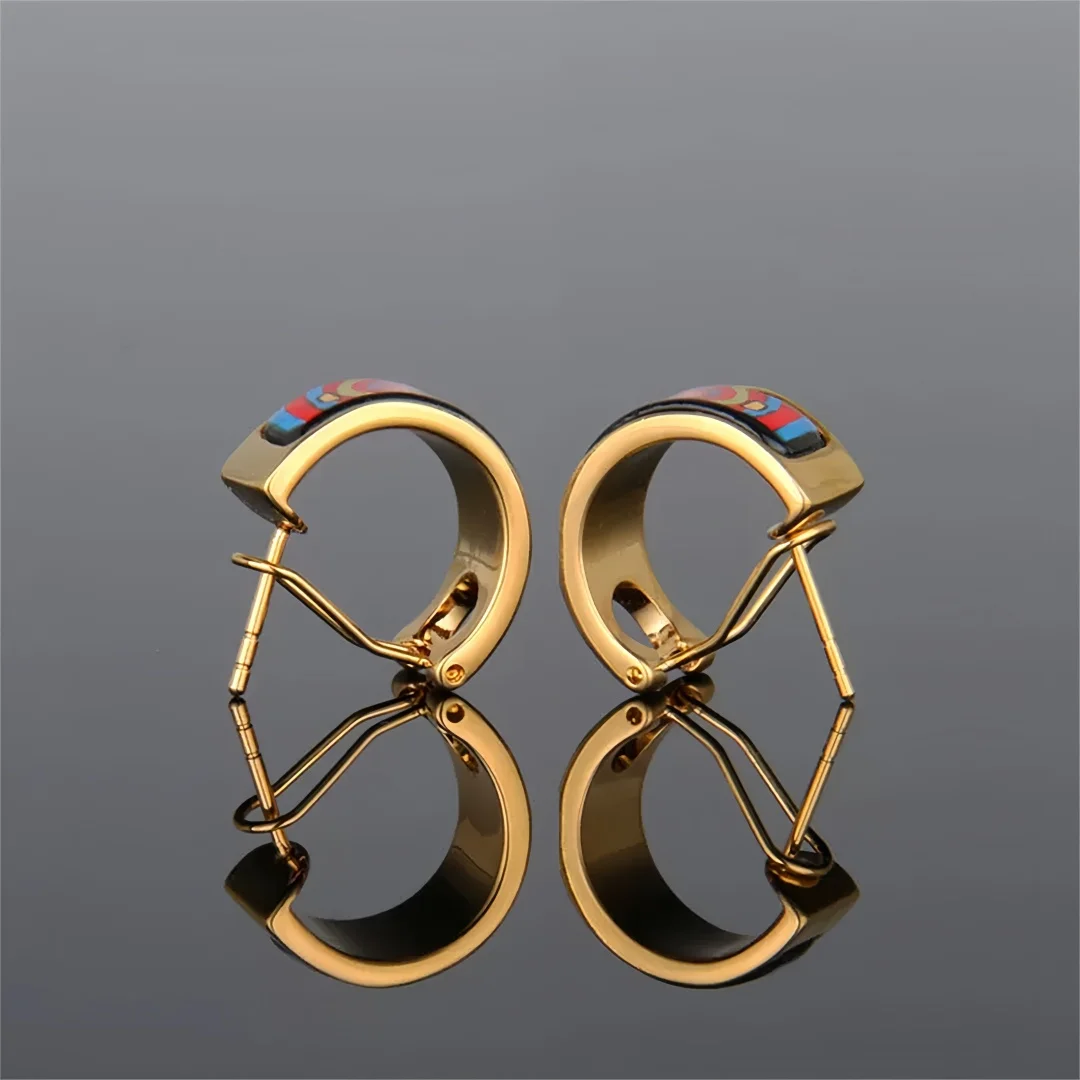 New Cloisonne Charms Stud Earrings for Women Enamel Cycle of Life Gilded Ear Clip Fine Choice Jewelry Lover's Gift Wholesale