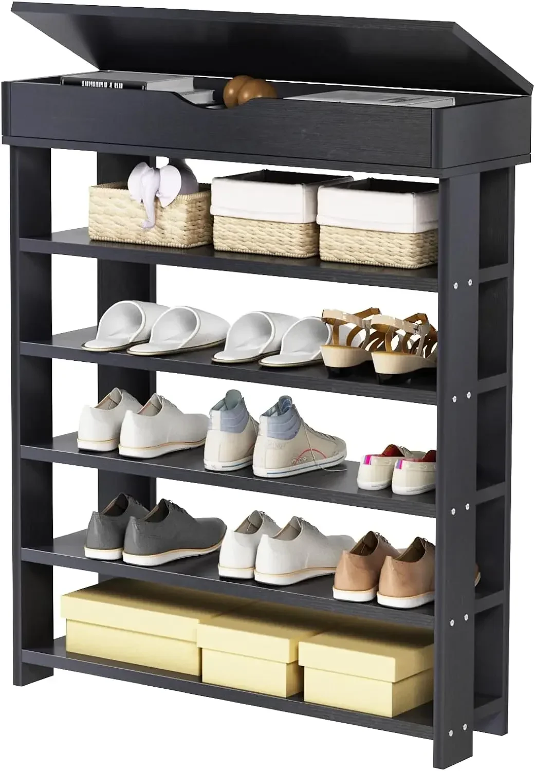 5 Tier Shoe Racks, Wooden Shoes Heels Sneakers Storage Cabinet Organizer for Entryway