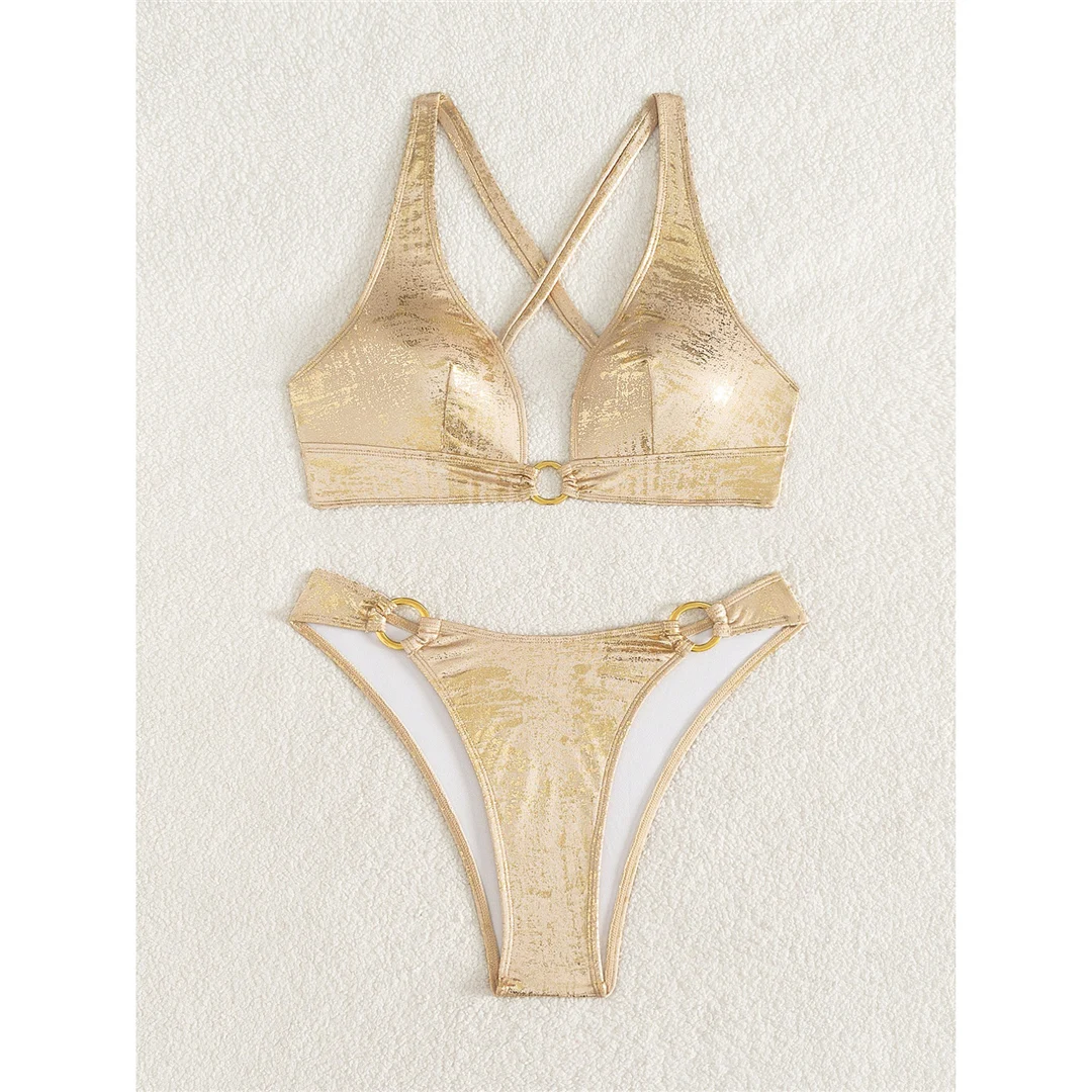 PU-Kunstleder-Bikini mit überkreuztem Rücken, Damen-Badeanzug, zweiteiliges Bikini-Set, brasilianischer Badeanzug, Badebekleidung, Modell V7846. – Detail 4