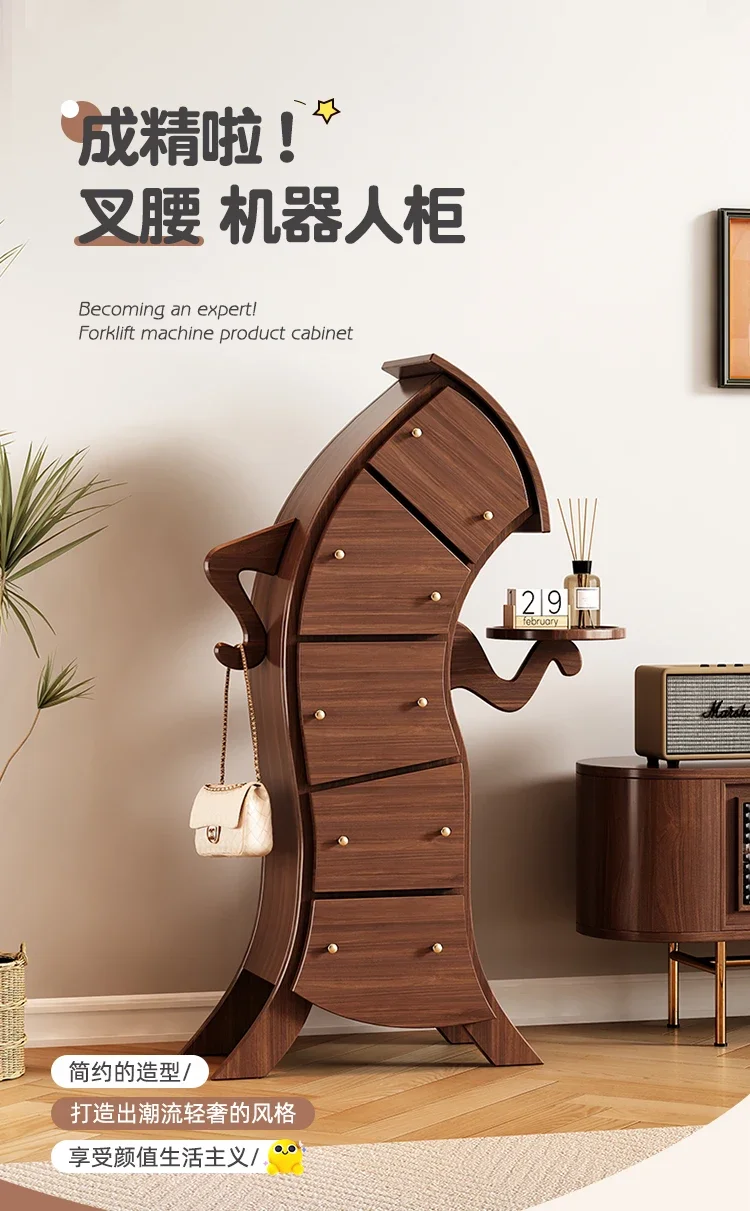 HT solid wood creative bedroom storage cabinet living room robot chest of drawers against the wall storage