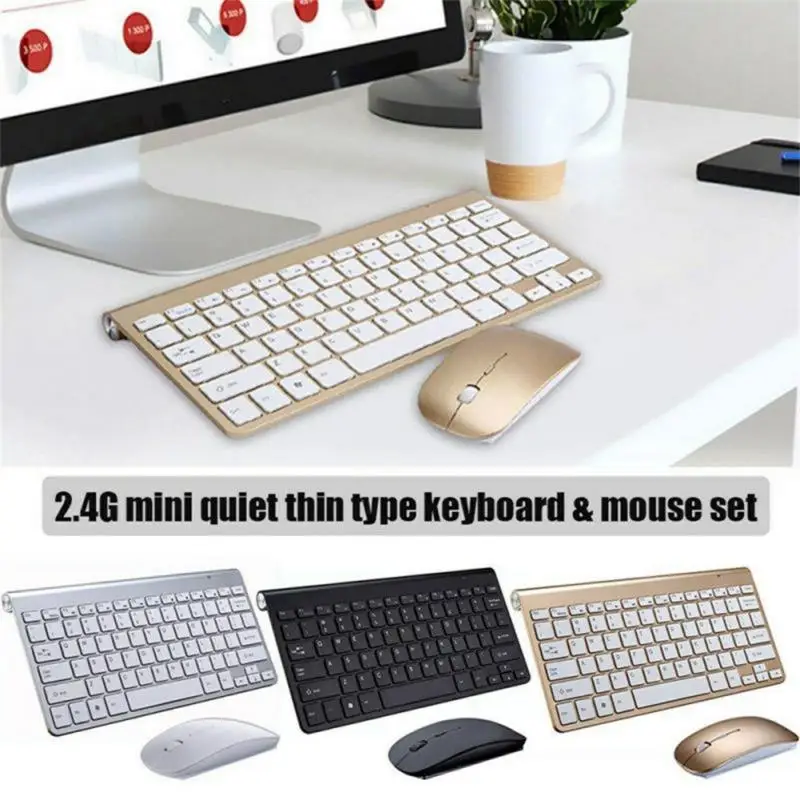 Russian version 2.4g wireless keyboard and mouse, ergonomics, portable full size, USB interface, high-end fashion silvery white