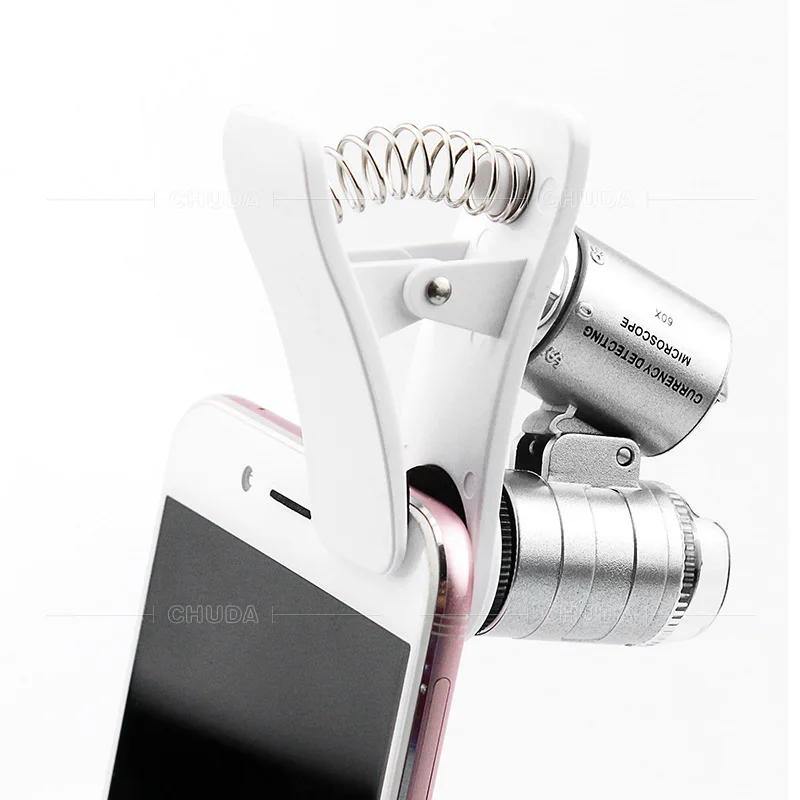 60X Mini Microscope Mobile Phone Microscope Magnifier Universal Clip-On Phone Magnifying Len for Coins Currency