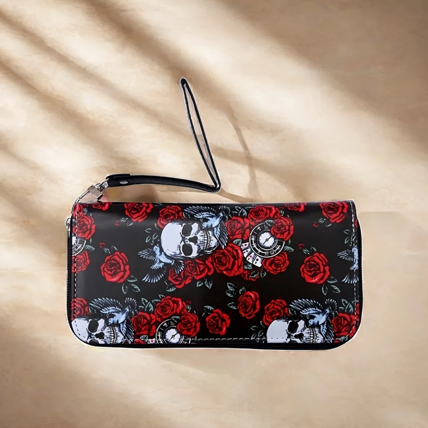 Classic Retro Skull Long Wallet, European Style Women's Clutch Zipper Coin Purse, Large Capacity Purse