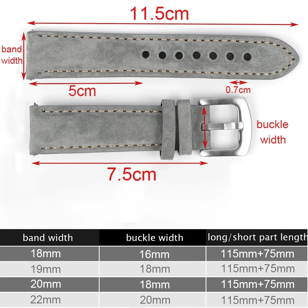 Vintage Suede Leathetr Watch Strap 18mm 19mm 20mm 22mm Handmade Watchband Grey Brown Replacement Belts for Watch Accessories