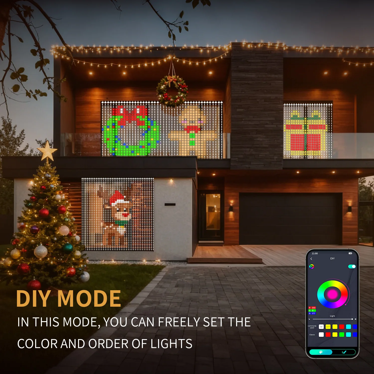 パターンledライト（アプリ制御付き）-400-led、usb給電、音楽同期rgbライト、diyスマートカーテンライト