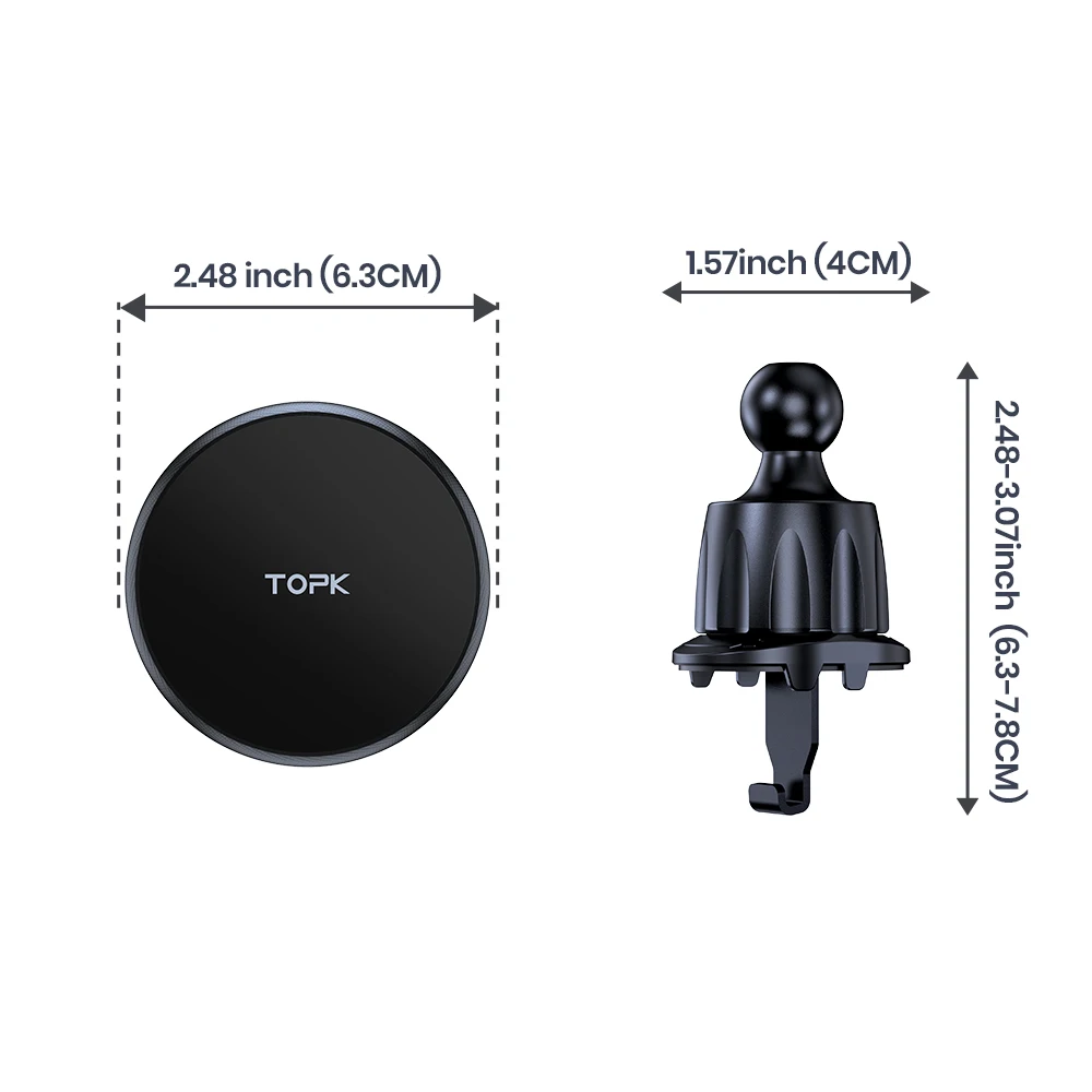 TOPK per supporto per telefono per auto Magsafe, magnetismo potente Supporto per telefono per auto magnetico con gancio in metallo con funzionamento