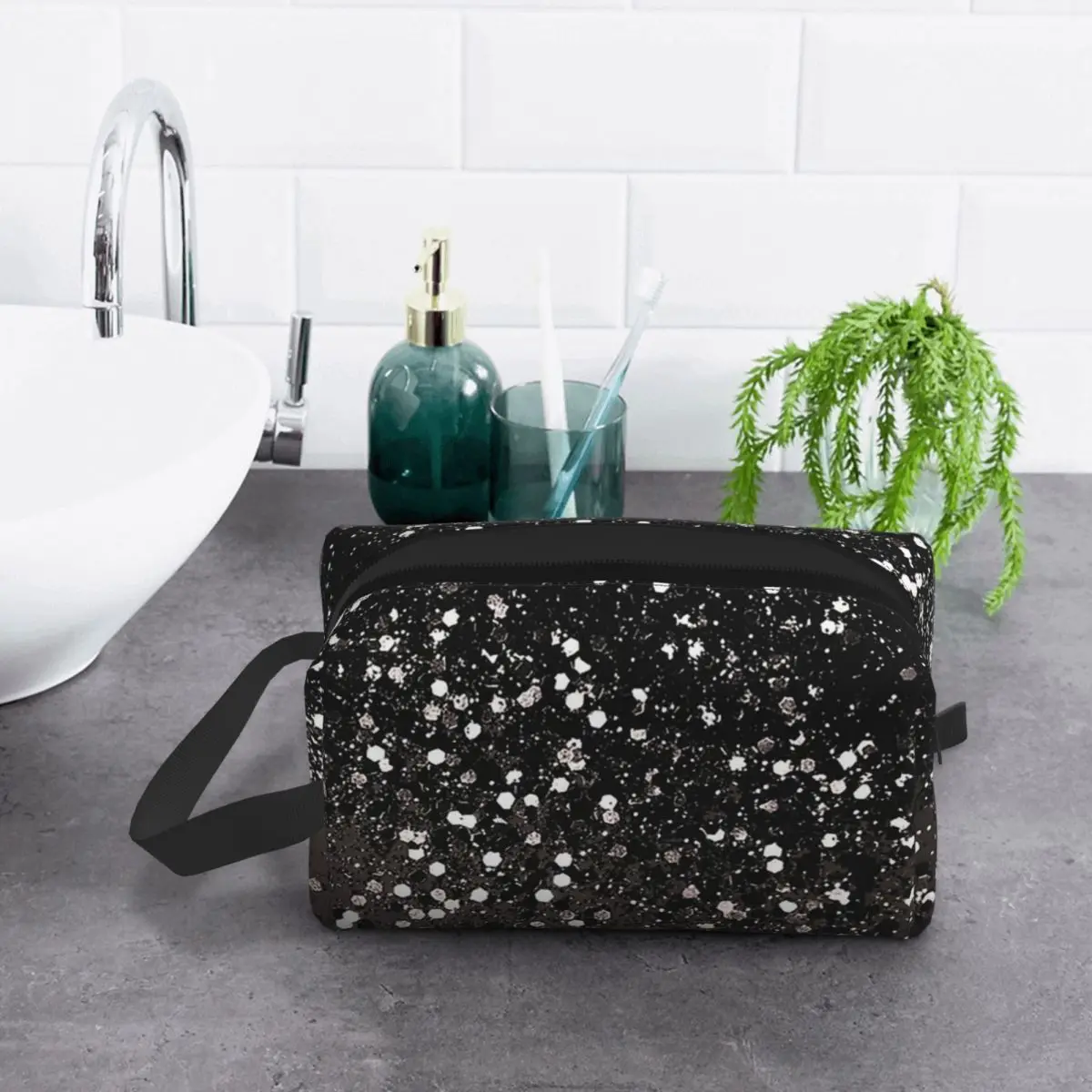 

Blush Gray Black Lady Glitter (Faux Glitter) Makeup Bag Cosmetic Organizer Storage Dopp Kit Toiletry Cosmetic Bag Pencil Case