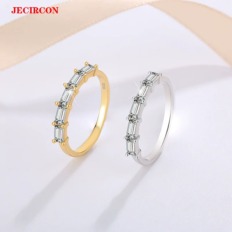 

JECIRCON Women's S925 Sterling Silver Moissanite Ring, Geometric Rectangle 2*4mm Baguette Diamond Ring, Daily Commute Versatile