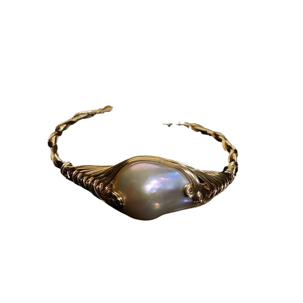 Pulseras de perlas de agua dulce barrocas naturales tejidas a mano para mujer, brazaletes abiertos, joyería de fiesta de lujo