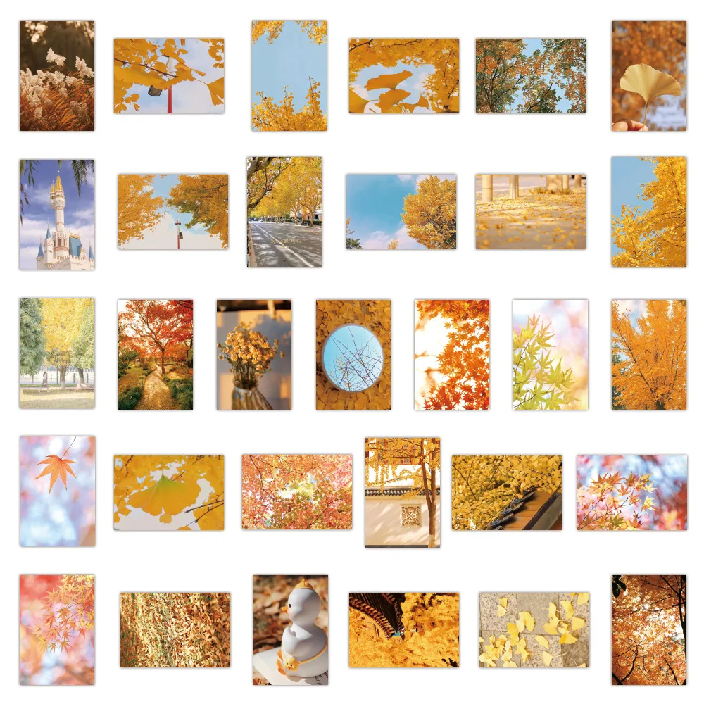 10/30/60pcs Autumn Leaves Landscape Stickers Aesthetic Ins Yellow Decals Decorative DIY Scrapbook Phone Laptop Kids Toys