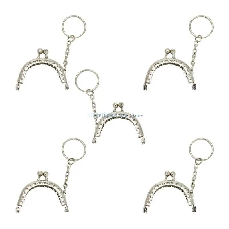 340D Coin Purse Frame Clasp with Loop, 5 Pack 5 Metal Kiss Lock Sewing Frame for DIY Case and Mini Bag Projects