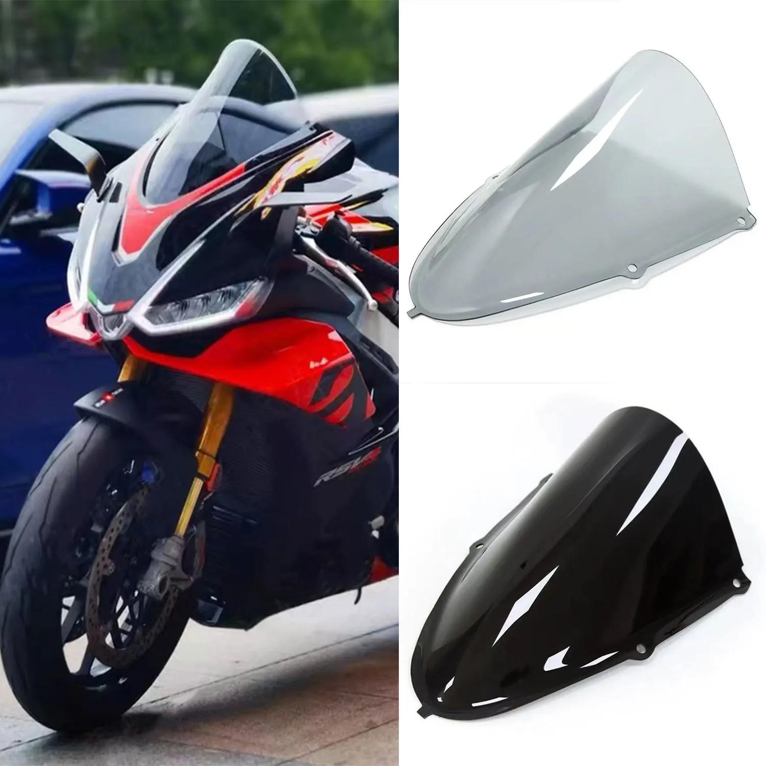 For Aprilia RSV4 RS V4 2021 2022 2023 Motorcycle Windscreen Screen Wind Deflectors Screen Double Bubble Windshield Black