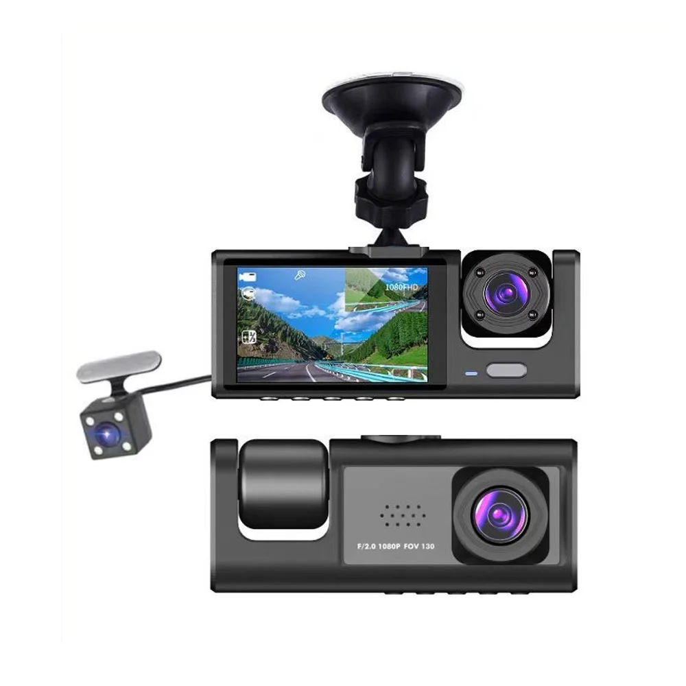 

1080P DVR Dash Camera Front & Inside & Rear 2 Inch Screen Dashcam with Night-Vision Loop Recording One-Key Lock Standard