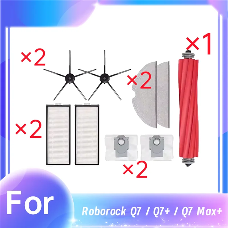 

ABBP-9 Pcs For Roborock Q7 / Q7+ / Q7 Max+ Sweeping Robot Main Side Brush Mop Filter Dust Bag Set Cleaner Parts Replacement
