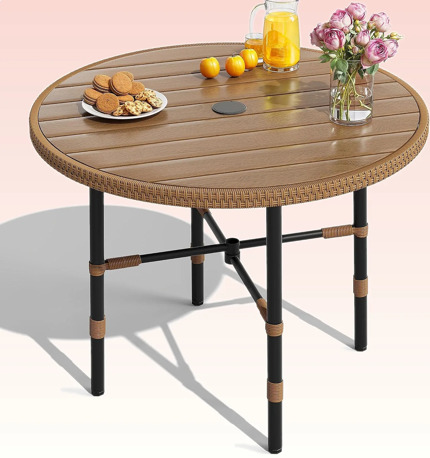YITAHOME 35.4" Outdoor Round Table with Umbrella Hole Patio Dining Bistro Garden