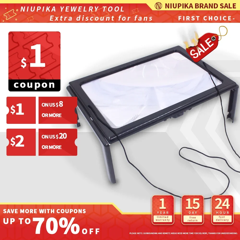 

A4 Full Page Giant 3X Foldable Magnifying Glass Hands-Free Desk for Reading Needlework Knitting with 4 LED Lights