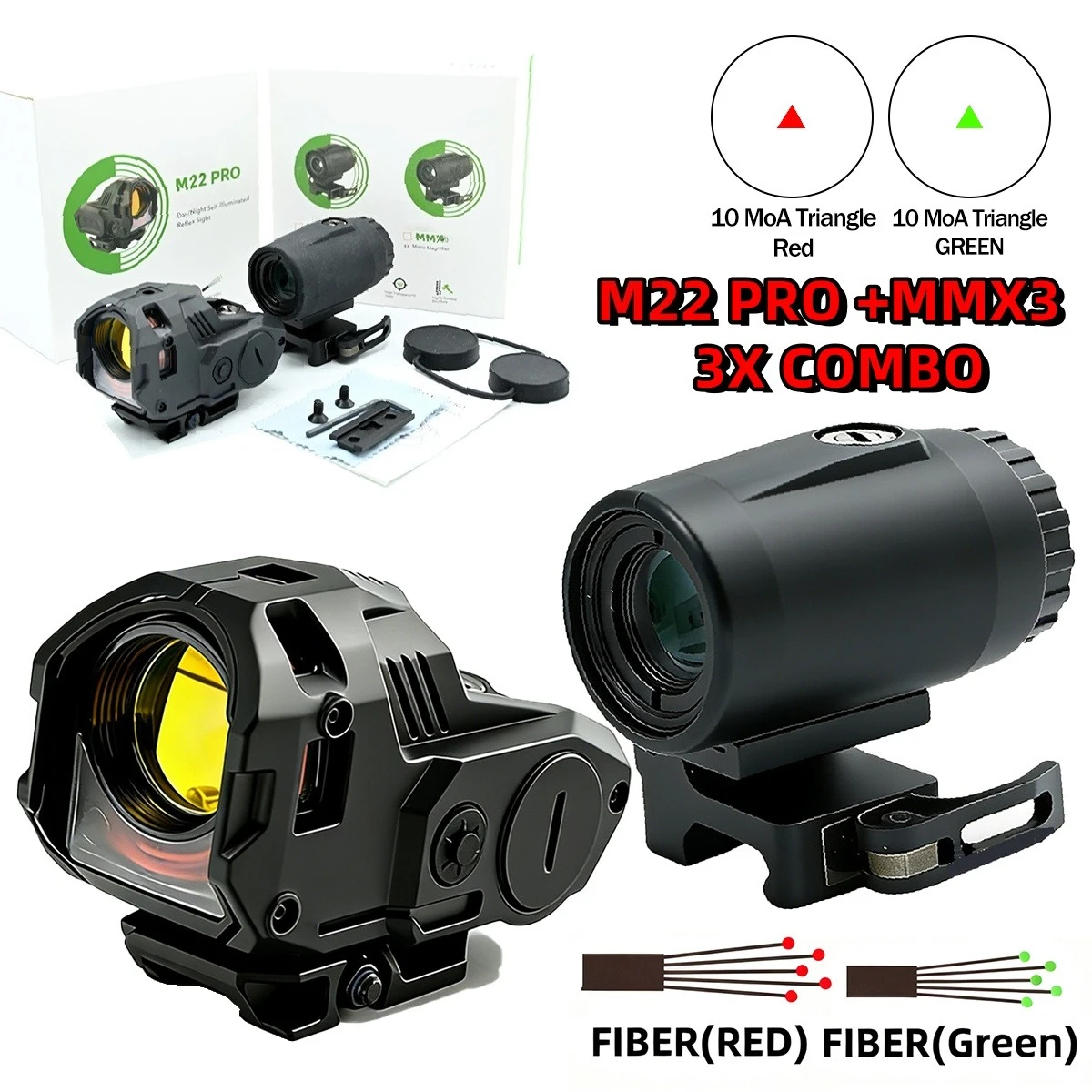 

Tactical M22 Pro Self-Illuminated Red Dot Sight + MMX3 3X Magnifier Optic Scope with Light Module for 20mm for Picatinny Rail