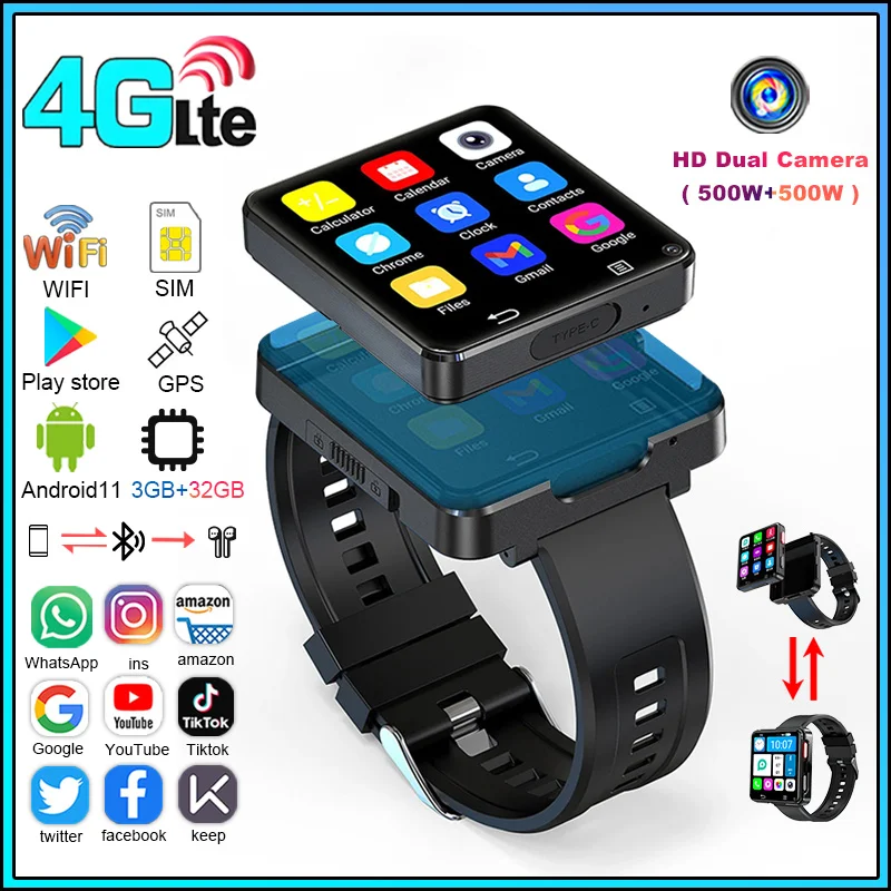 

4G LTE Smartwatch 2.64" Big Screen with GPS Dual Camera 4G/WIFI Network Access Smartwatch with Sim Card for Men 2024 Smart Watch