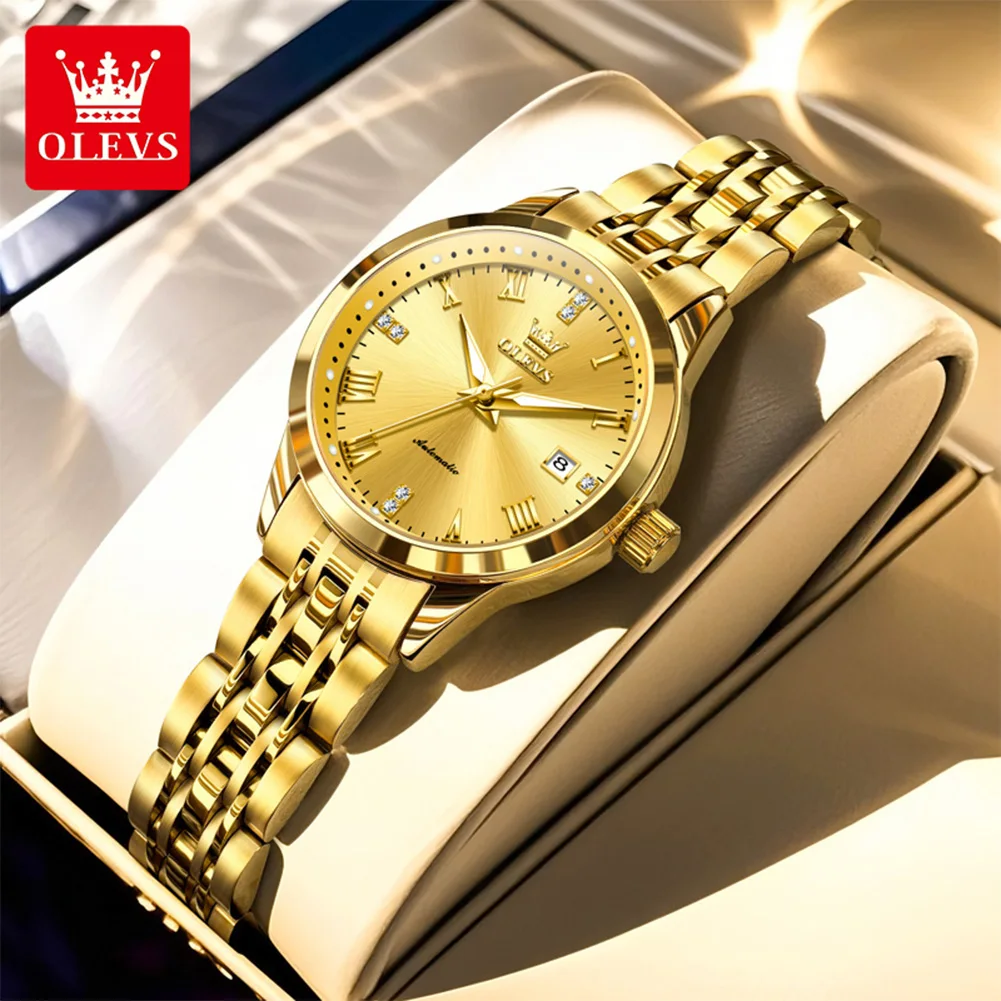 OLEVS 7062  Automatic Watch for Women Elegant Stainless Steel Waterproof Date Original Luxury Ladies Mechanical Wristwatches
