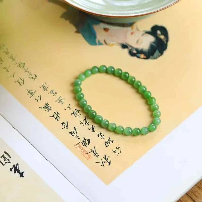 

Natural Hetian Russian Jasper Old Material Eye Beads Round Jade Bracelet