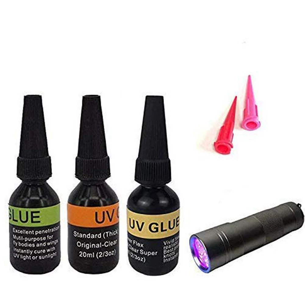 Aventik Fly Fishing Fly Tying UV Glue Clear Combo Tool Kit with 395nm Zoom-able UV Pen for Building Flies Flies Heads Bodies Ect