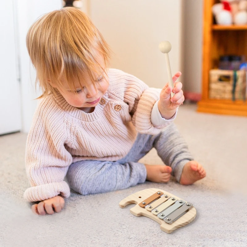 Montessori drewniany 5-tonowy wielokolorowy ksylofon drewniany Instrument muzyczny zabawki dla niemowląt puzzle dla dzieci wczesna edukacja gry prezent dla dziecka