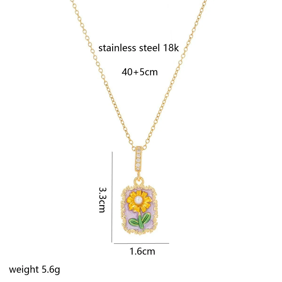 مينا على شكل لوحة زيتية أنثوية، لؤلؤ المياه العذبة، عباد الشمس، سلسلة من الفولاذ التيتانيوم