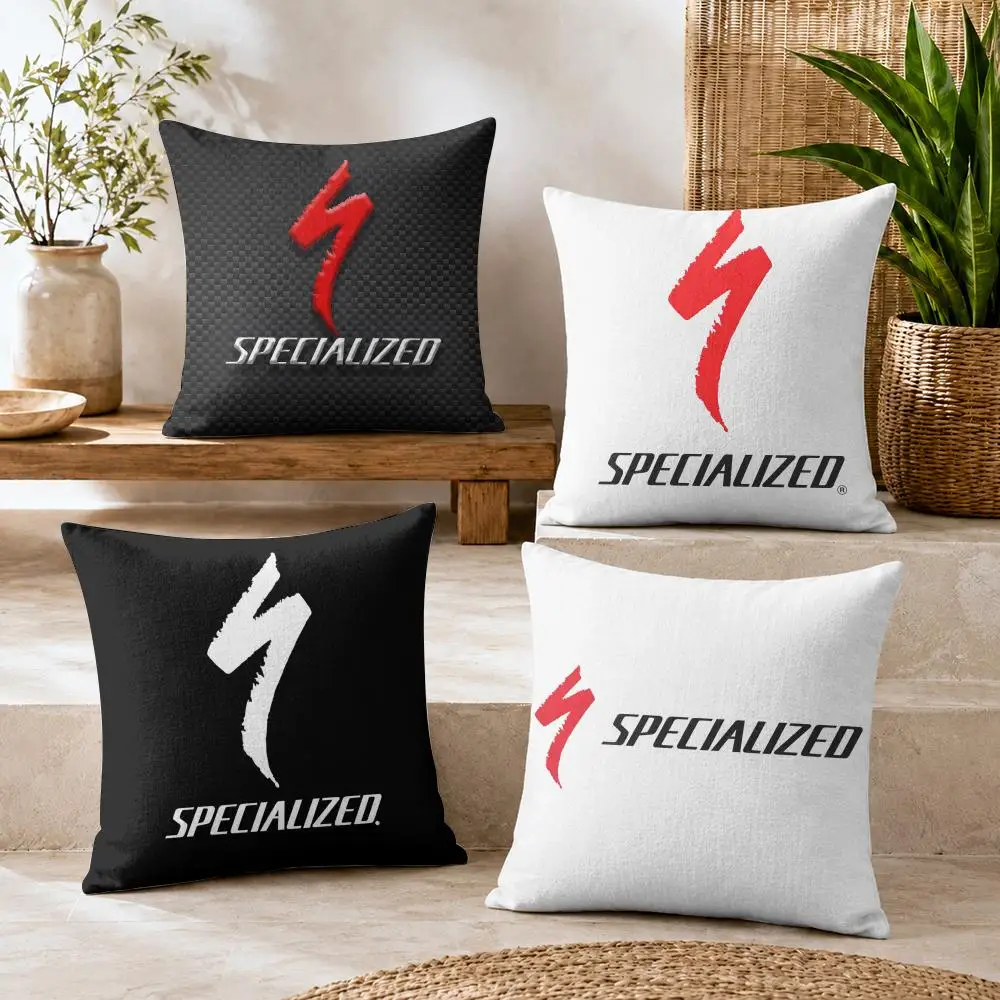 S-Specialized Mountain Bike Logo Cushion Cover Natural Linen Organic Fabric Double-Sided Printing Breathable For Decor