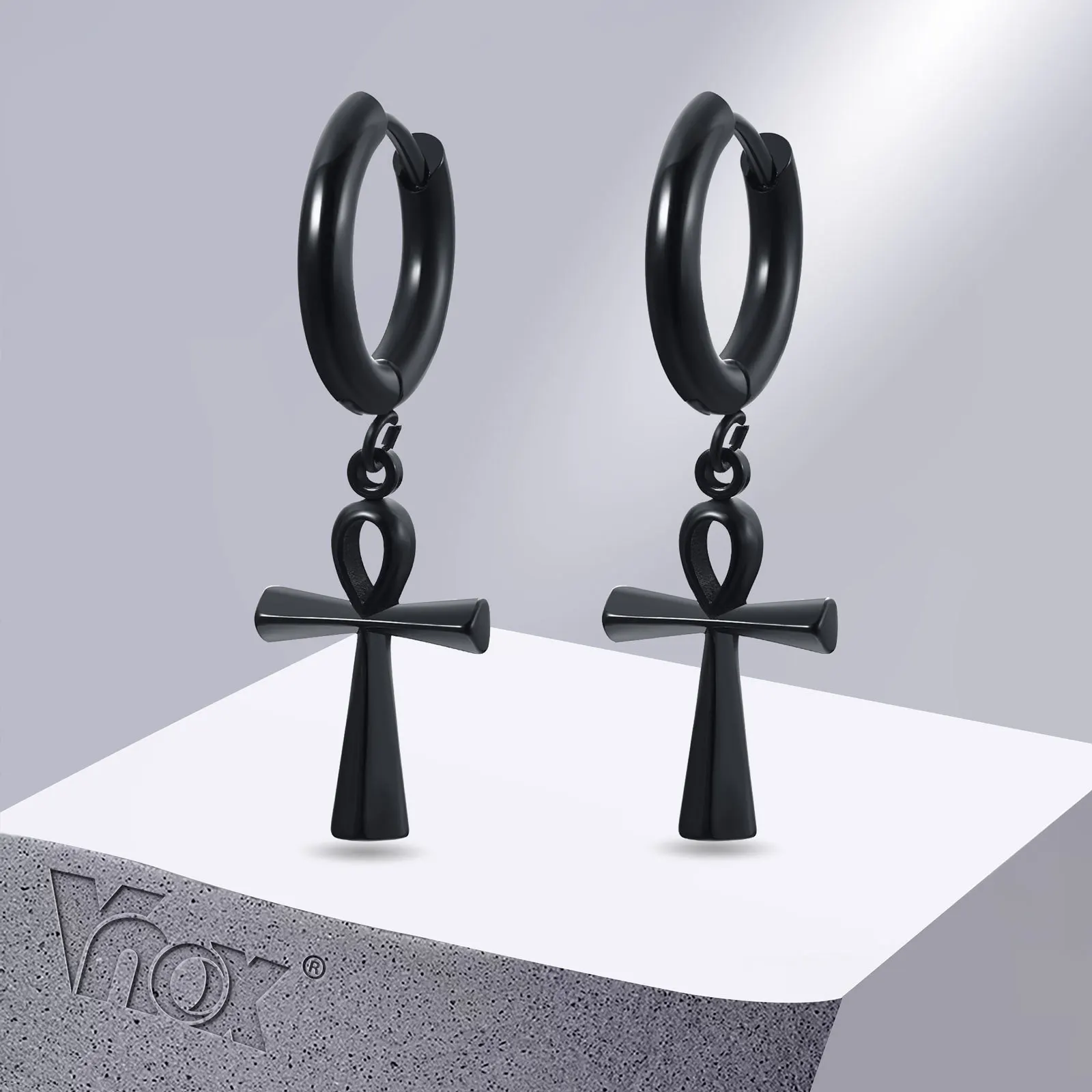 Vnox Anka Earrings for Men, Punk Stainless Steel Dangle Ear Jewelry, Cubic Arrow Danlge, Rock Hiphop Boy Jewelry 1/2 Piece