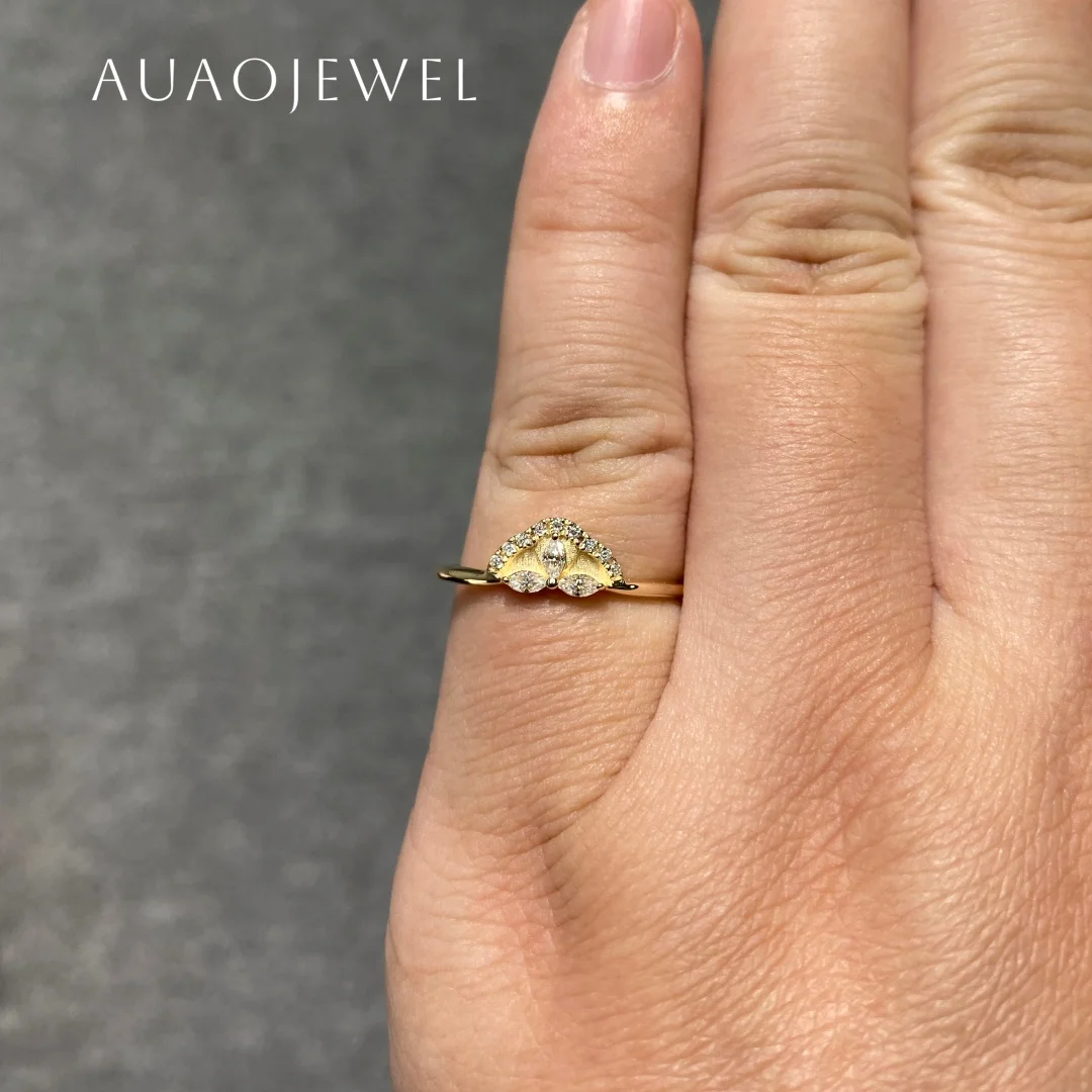 AUAOJEWEL 1.5X3Mm Marquise Cut Moissanite Women Gold Rings 925 Sterling Silver Gold Plated Ring 18K 14K 9K Real Gold Jewelry