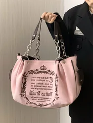 Small Design Retro Art Gothic Letter Large Capacity Bag Embroidery Large Capacity Chain One Shoulder Handheld Tote Bag