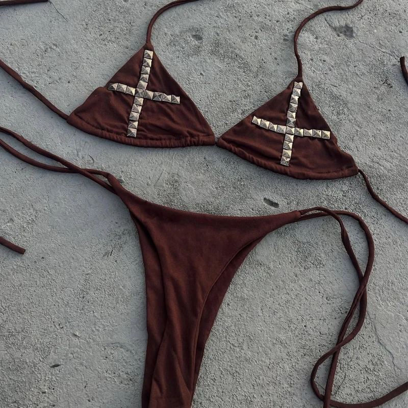 

Летний пляжный классический удобный комплект бикини в стиле каваи Y2k, субкультура, ретро стиль тысячелетия для девочек, комплект бикини с подвесным воротником и подтяжками