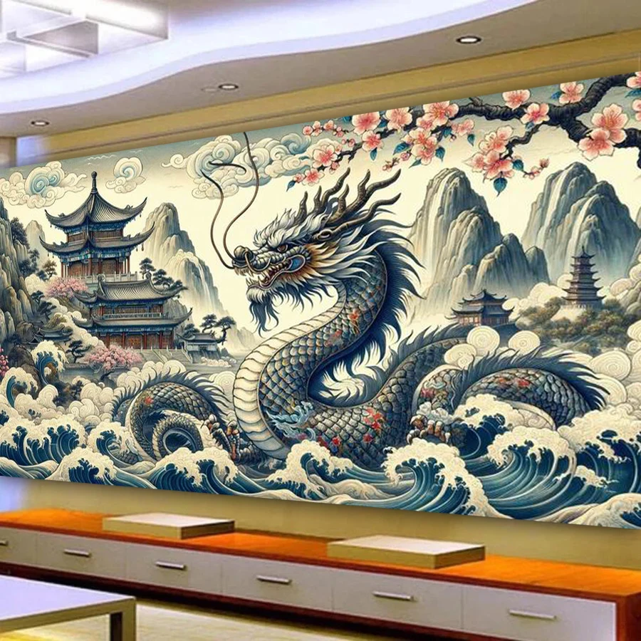 

Chinese Dragon Picture Large Size Diy Diamond Painting New Collection Animals Full Drill Mosaic Embroidery Kits Wall Decor