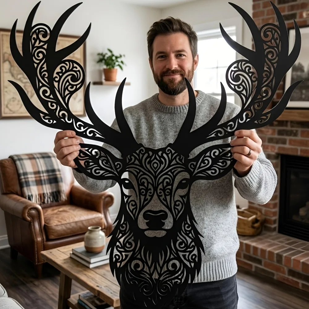 CIFBUY Iron Wall Art Deer Head Metal Wall Sculpture Rustic Forest Hanging Decor For Home Cabin Housewarming Birthday Gift