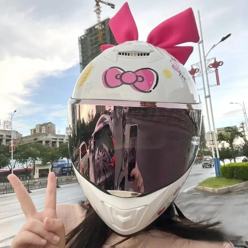 Sanrio Hello Kitty Motorcycle Helmet Full Face Racing Helmets Offroad Kuromi Motorcycle Helmet Motorbike Sports Helmets