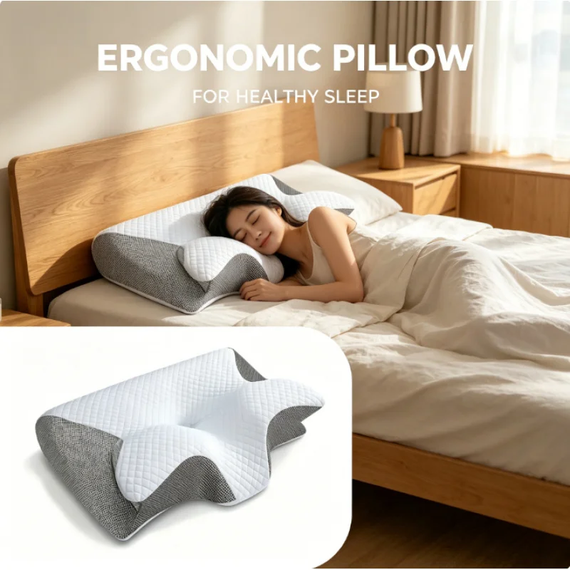 Almohada de Espuma Viscoelástica con Forma de Mariposa, Soporte Ergonómico para el Cuello, Alivio del Dolor, Comodidad para Dormir Boca Abajo