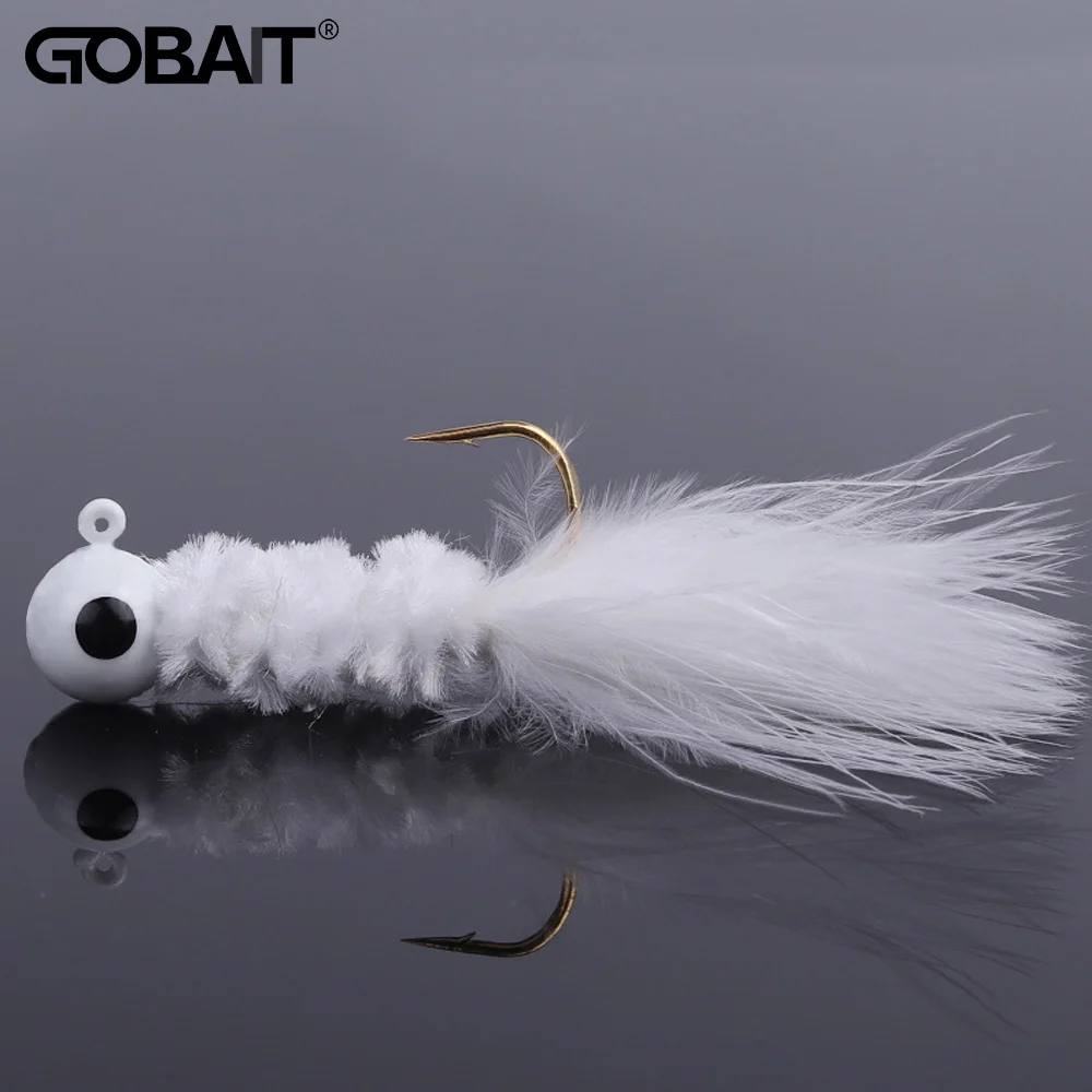 Fishing Crappie Jig Heads 5PCS Marabou Feather Jig Head Hooks Fishing Lures Kit for Walleye Panfish Sunfish Bluegill Perch Bait