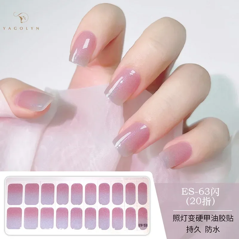 Nude Gel Semi-Curado Unhas Adesivos, Unha Patch, Slider, Adesivo, Impermeável, De Longa Duração, Aurora, Cobertura Completa, Lâmpada UV Necessário, 20 Dicas