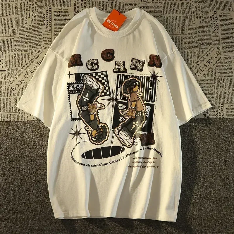 Camisetas bonitas a la moda para hombre y mujer, camiseta de manga corta con estampado de marca Retro Kawaii de gran tamaño, Top versátil estilo Ins