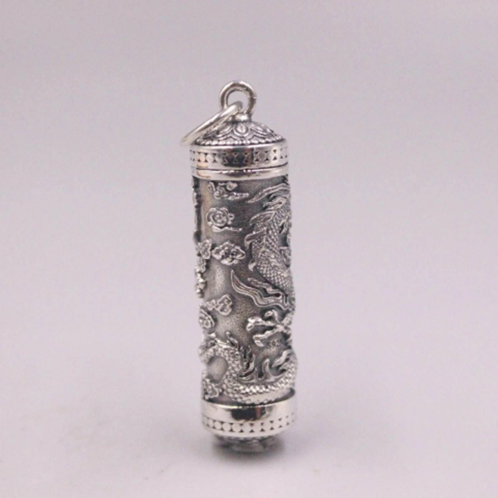 Real 925 Stering Silver Pendant Women Men Thai Silver Dragon Pillar Vintage Crafts Pendant  47*11mm