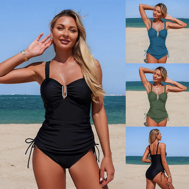 

Женский нейлоновый купальник-танкини в европейском и американском стиле, раздельный купальник с принтом