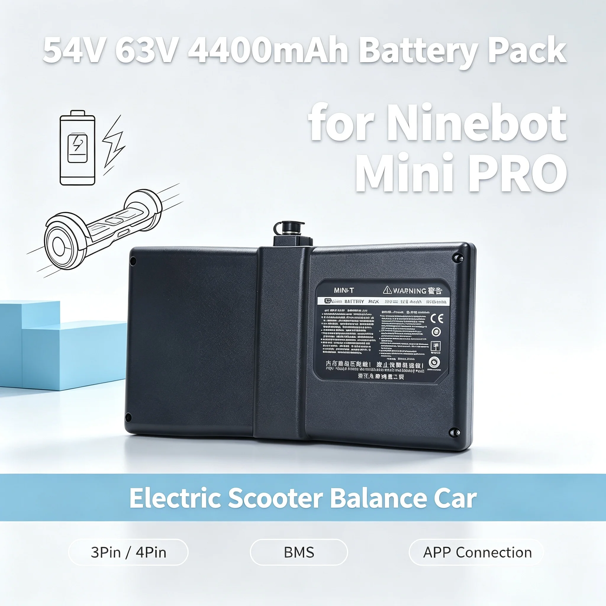 54V-63V 4400mAh Battery Pack 3pin 4pin Connector BMS APP Connection For Ninebot Mini PRO Electric Balance Scooter