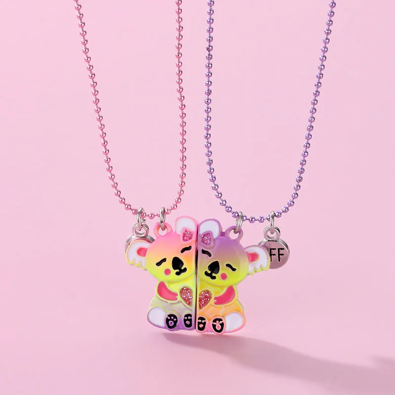 Luoluo&baby 2Pcs/Set Cute Magnetic Koala Bear Pendant Best Friend BFF Necklace Friendship Children's Jewelry Gift for Girls